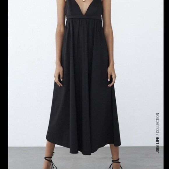 Zara Poplin Maxi Dress 100% Cotton Sz S Wedding Guest - Picture 3 of 11